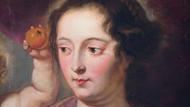 Cara de la Virgen perteneciente a la obra atribuida al taller de Rubens.