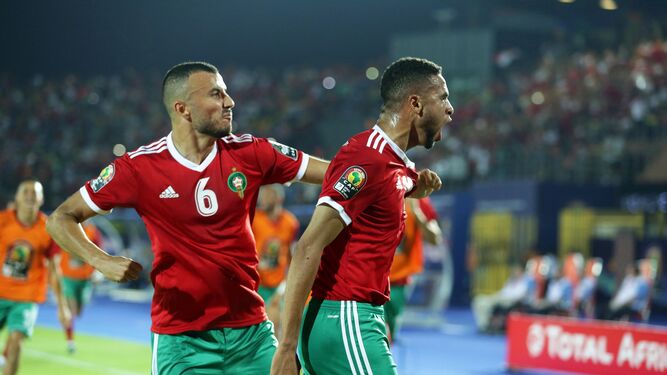 En-Nesyri celebra un gol con Marruecos en la última Copa Africana.