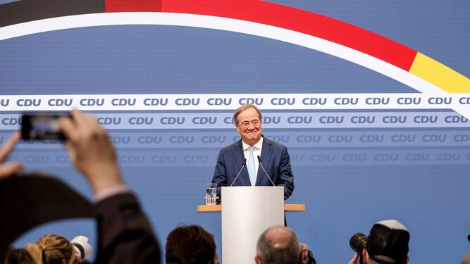 El líder de la CDU, Armin Laschet, durante una rueda de prensa ayer en Berlín.
