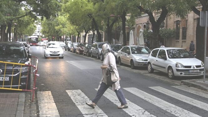 La avenida de Miraflores con los pasos de cebra en mal estado y desdibujados.