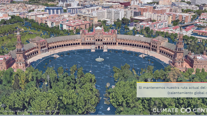 La Plaza de España alcanzada por el mar si no se frena el cambio climático