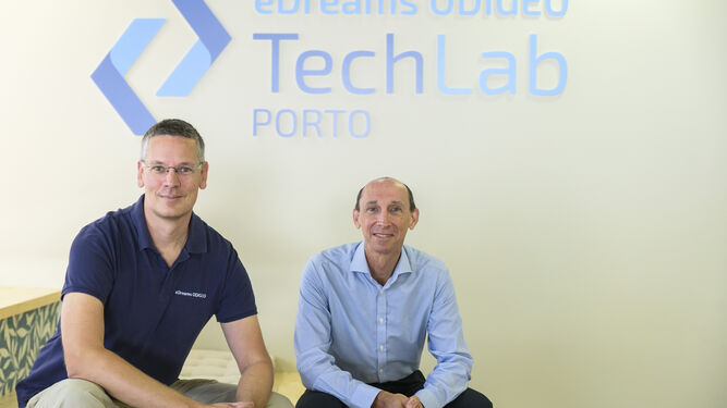 Dana Dunne, CEO de la compañía, y Carsten Bernhard, CTOen el Hub eDreams Porto 2.