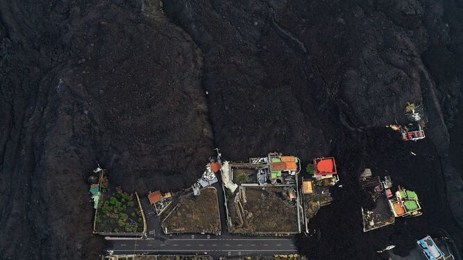 Zona cubierta por la lava del volcán de La Palma.