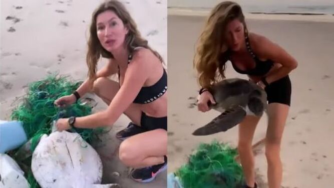 La modelo Gisele Bündchen rescata a una tortuga y lanza un mensaje muy importante