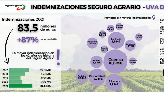 Cuadro de Agroseguro con las Indemnizaciones para el viñedo este año.