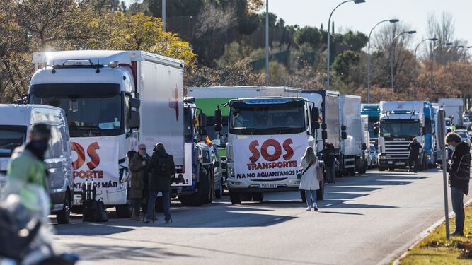Protesta de transportistas en Madrid.