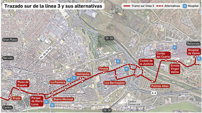 El tramo Sur de la línea 3 del Metro de Sevilla y sus alternativas.