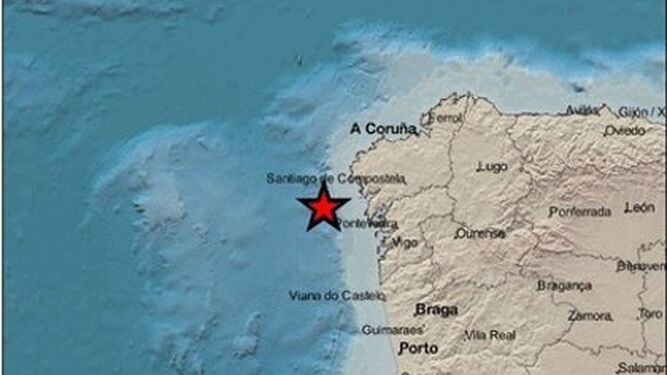 Lugar del epicentro del terremoto de Galicia