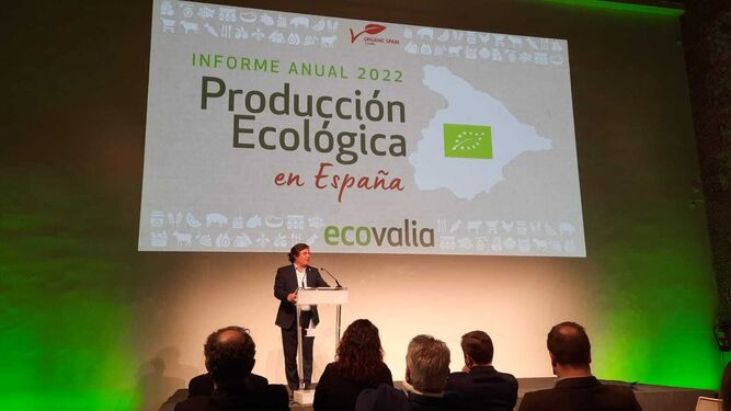 Álvaro Barrera, durante la presentación en Madrid del Informe de la Producción Ecológica 2022 de Ecovalia.
