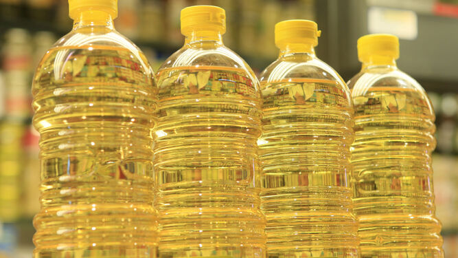 Varias botellas de aceite girasol