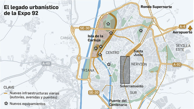 El legado de la Exposición Universal de Sevilla, en mapas