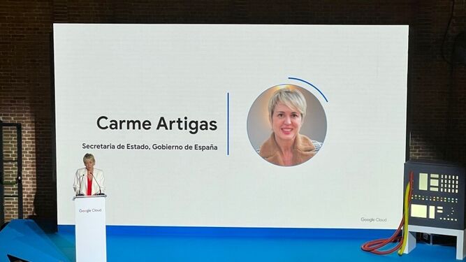 La secretaria de Estado de Digitalización e Inteligencia Artificial, Carme Artigas, en la 30 región "cloud" de Google.