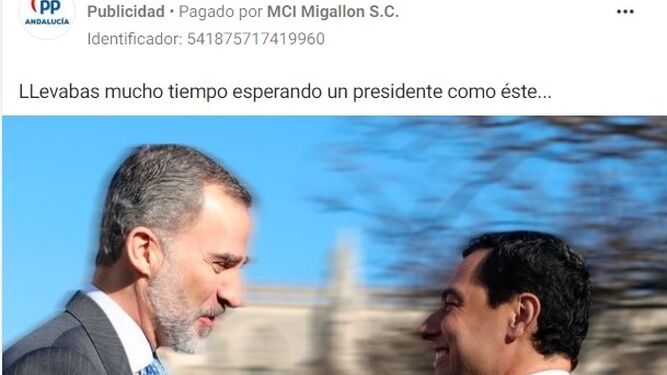 Campaña del PP en redes sociales con una imagen de Juanma Moreno con el Rey