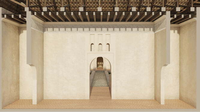 Imagen del interior de la estancia donde se situaría la yesería (en el encuentro de la pared y el artesonado.