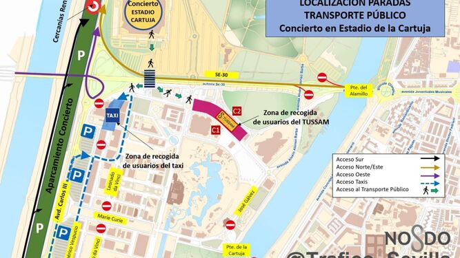 Cortes de tráfico, transporte y servicios públicos para el concierto de Manuel Carrasco en Sevilla