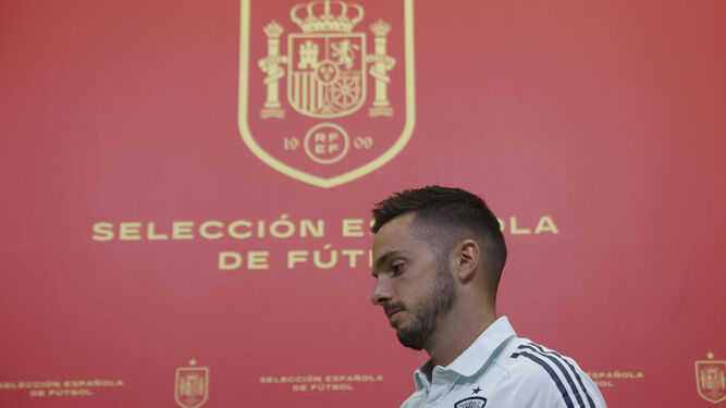 Pablo Sarabia, en la sede de la Real Federación Española de Fútbol, con la selección.