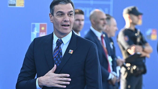 Pedro Sánchez, a su llegada a la primera jornada de la Cumbre de la OTAN celebrada en Ifema en Madrid.