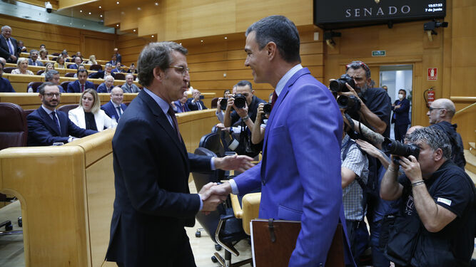 Núñez Feijóo y Pedro Sánchez, en las sesiones de los cara a cara en el Senado que ya han entrado en la precampaña electoral.