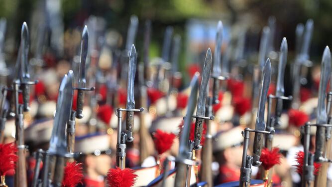Detalle de bayonetas en el Desfile de la Fiesta Nacional.