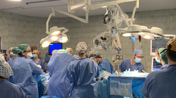 El equipo de Cirugía Plástica del Macarena durante una intervención en quirófano.
