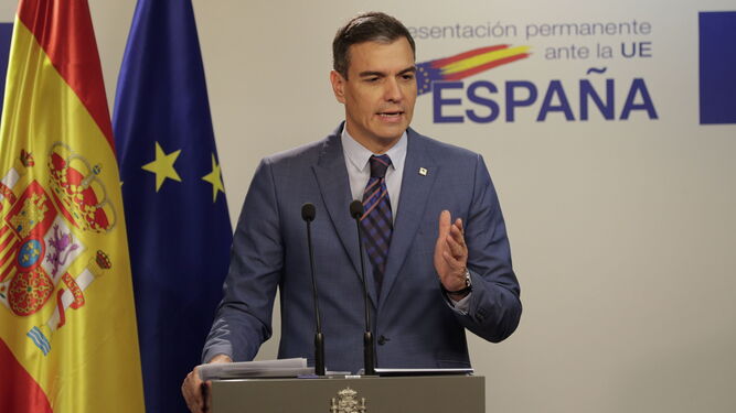 Pedro Sánchez, en rueda de prensa en la cumbre europea de este fin de semana