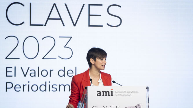 La ministra de Política Territorial y Portavoz del Gobierno, Isabel Rodríguez, inaugura el evento `Claves 2023' que organiza la Asociación de Medios de Información (AMI).