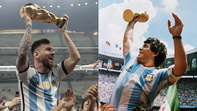 A la izquierda, Messi; a la derecha, Maradona