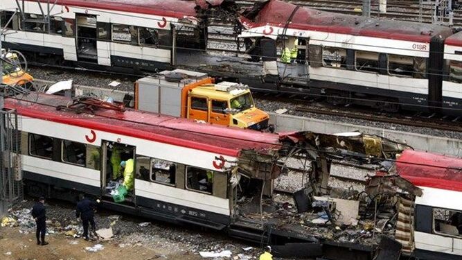 Los trenes destrozados en el 11-M
