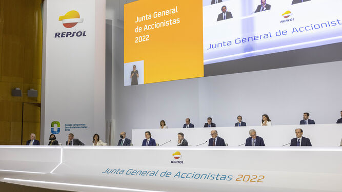 Imagen de la última junta de accionista de Repsol, que en 2022 ganó 4.251 millones, un 70% más.