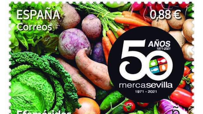 Correos emite un sello que conmemora los 50 años de Mercasevilla