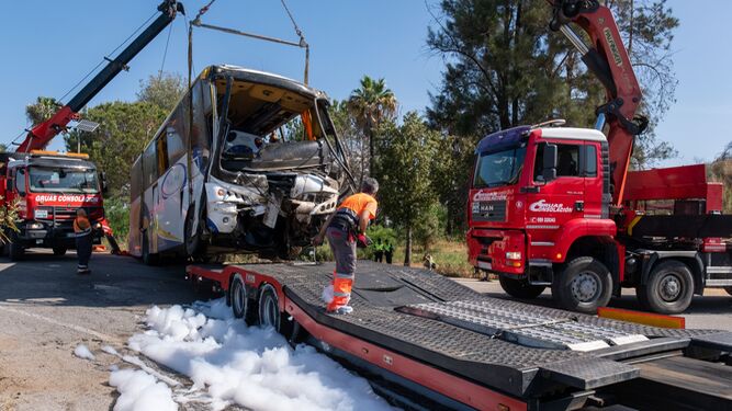 Autobús siniestrado en el accidente de las temporeras de Huelva.