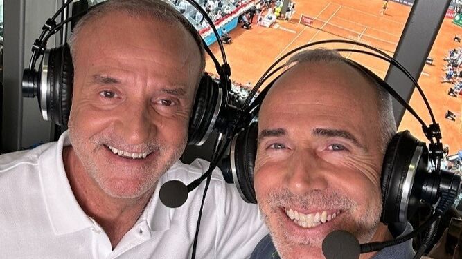 Nacho Calvo con Álex Corretja en el set de TVE en el Mutua Madrid Open