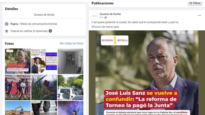 La página de Facebook que denuncia el PP de Sevilla.