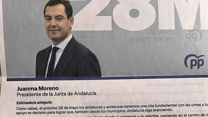 La carta en la que Moreno pide el voto y se presenta como presidente de la Junta de Andalucía