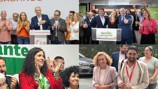 Los candidatos de Cs, Vox, Adelante y Con Andalucía.