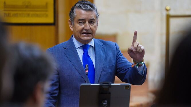 El consejero Antonio Sanz durante la sesión de control en el Parlamento de Andalucía.