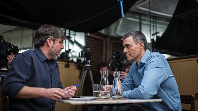Jordi Évole con Pedro Sánchez en la entrevista en Casa Labra