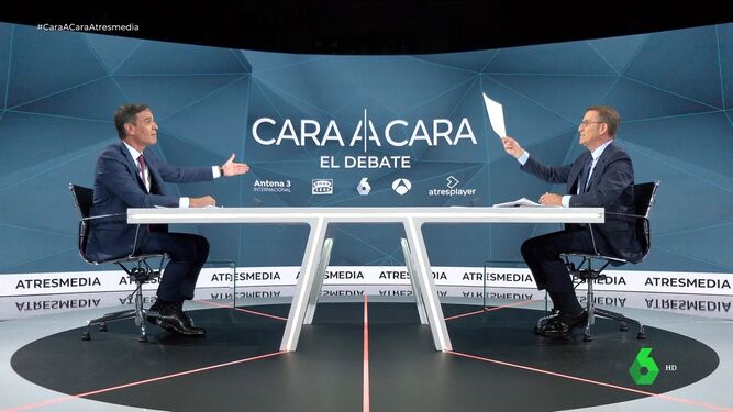 Captura de pantalla del debate cara a cara en Atresmedia, en su transmisión por LaSexta.