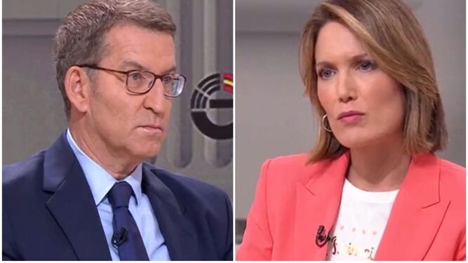 Alberto Núñez Feijóo, en la entrevista electoral con Silvia Intxaurrondo y Marc Salas en TVE.