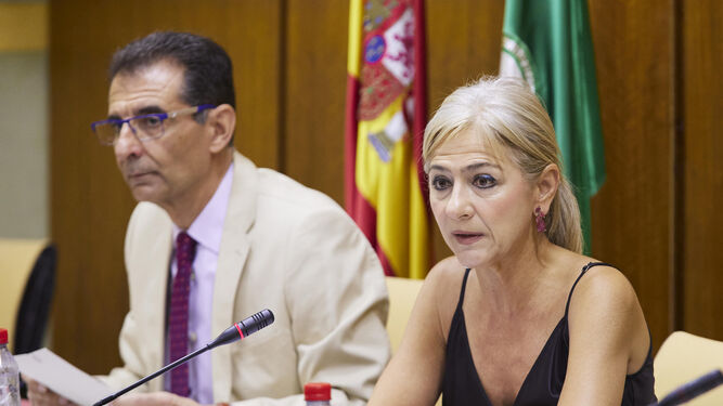 Patricia del Pozo esta mañana en el Parlamento de Andalucía.
