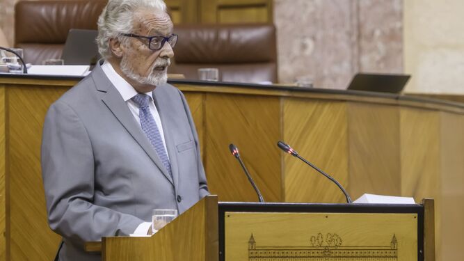 El Defensor del Pueblo Andaluz, Jesús Maeztu, durante su intervención ante el Pleno del Parlamento de Andalucía.