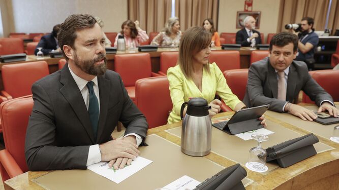 El portavoz de Vox, Iván Espinosa de los Monteros, en primer término durante la reunión de la Diputación permanente del Congreso este miércoles en Madrid.