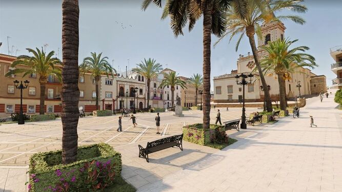 Reproducción de la remodelada Plaza de San Pedro de Huelva