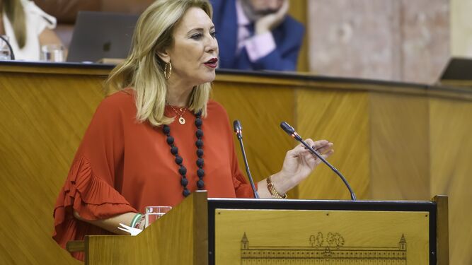 La consejera de Economía y Hacienda de la Junta de Andalucía, Carolina España, en una comparecencia en el Parlamento andaluz.