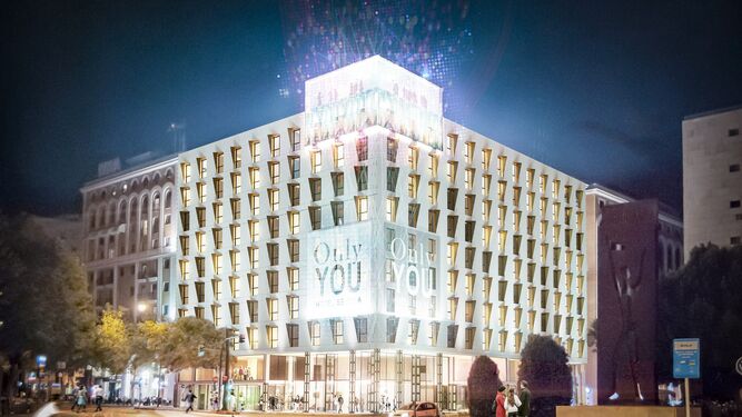 Recreación del exterior del nuevo hotel en Nervión que aspira a acoger al sector de congresos.