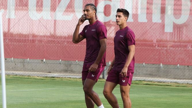 Badé  y Gattoni, en el entrenamiento del sábado antes de viajar a Madrid.