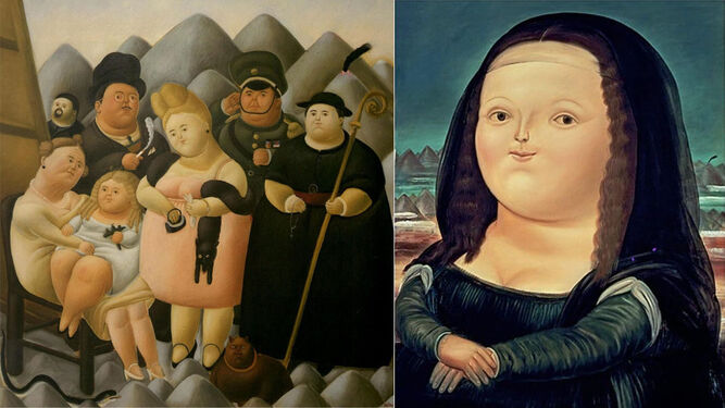 Las pinturas de Fernando Botero 'Familia presidencial' (i) y 'Monalisa' (d).
