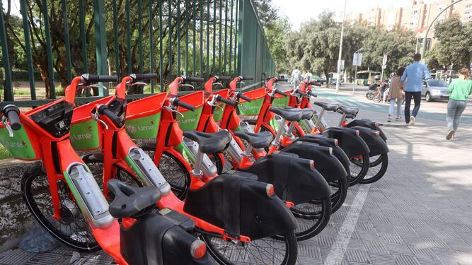 Bicis eléctricas operadas por la norteamericana Lime en Sevilla.