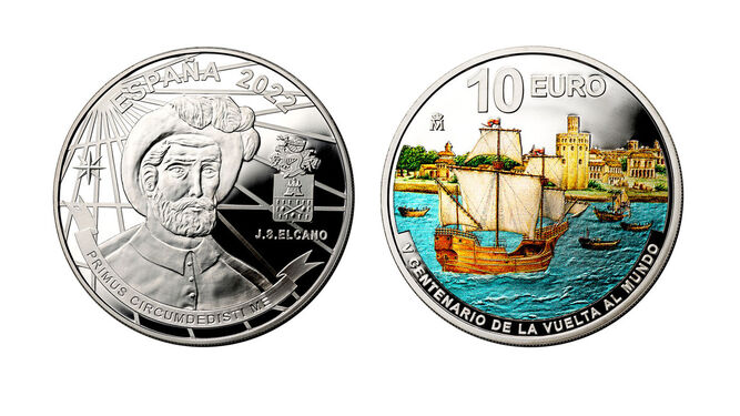La espectacular imagen de las monedas con la Nao Victoria y la Torre del Oro de fondo