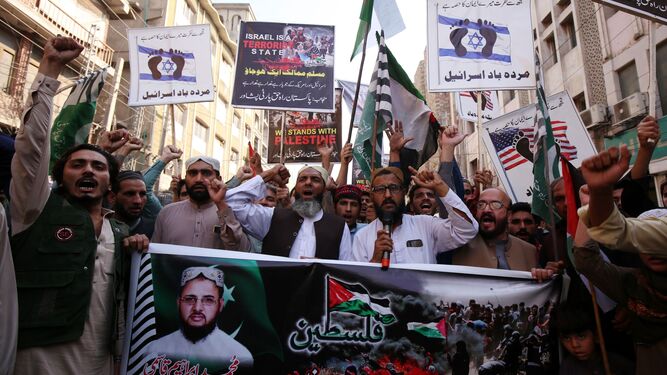 Manifestación en Pakistán en favor de Palestina